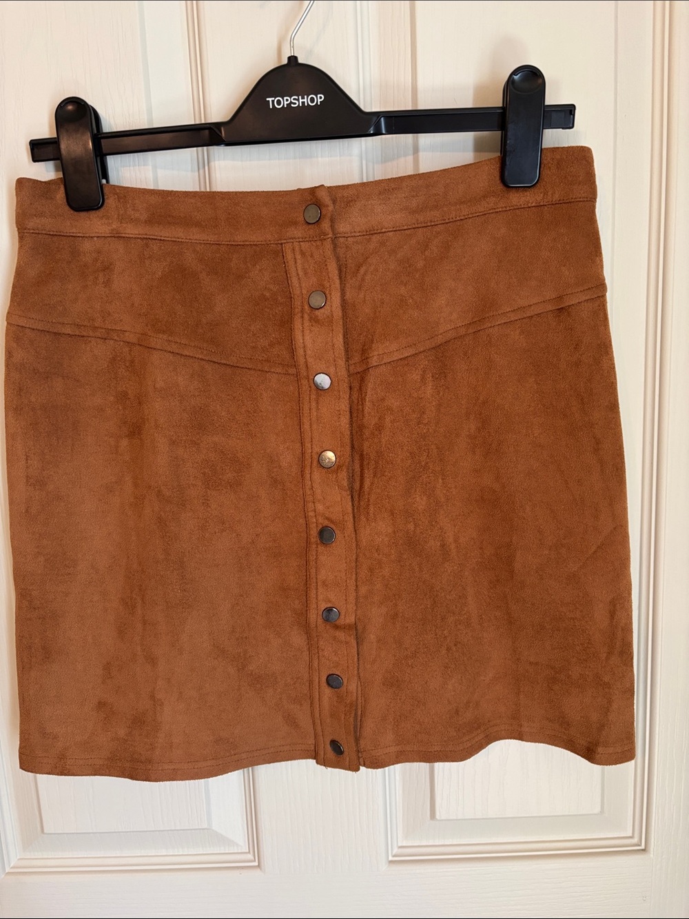 Cals Chestnut Brown Suede-Effect Button-Front Mini Skirt